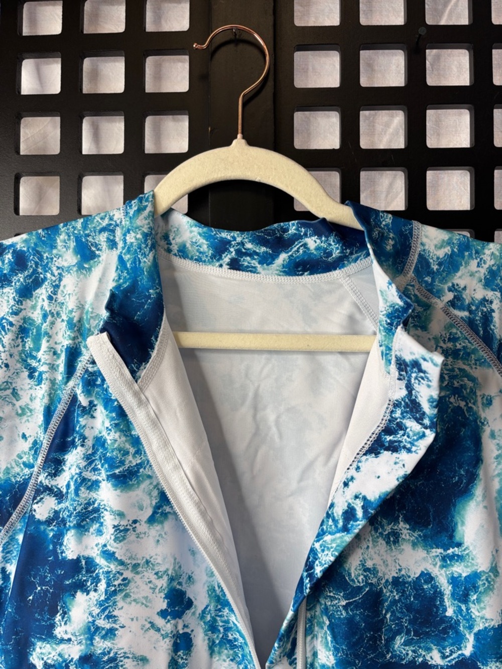 💙 Uniquebella Swim Tunic 3XL Blue White Ocean Wave Zip Long Sleeve 💙 - Picture 6 of 15